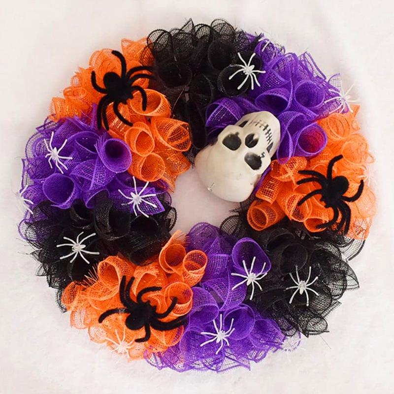 Halloween Mesh Ribbon DIY Wreath Bow Ribbon Gauze Halloween Party Decorations for Home Front Door Wreaths Decorations Supplies