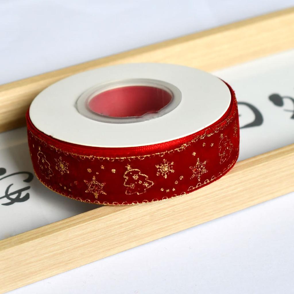 Flocked Velvet Ribbon Festive Gold Foil Printed Ribbon Christmas Velvet Ribbon Classic For Cake Packaging Wedding Event Bow