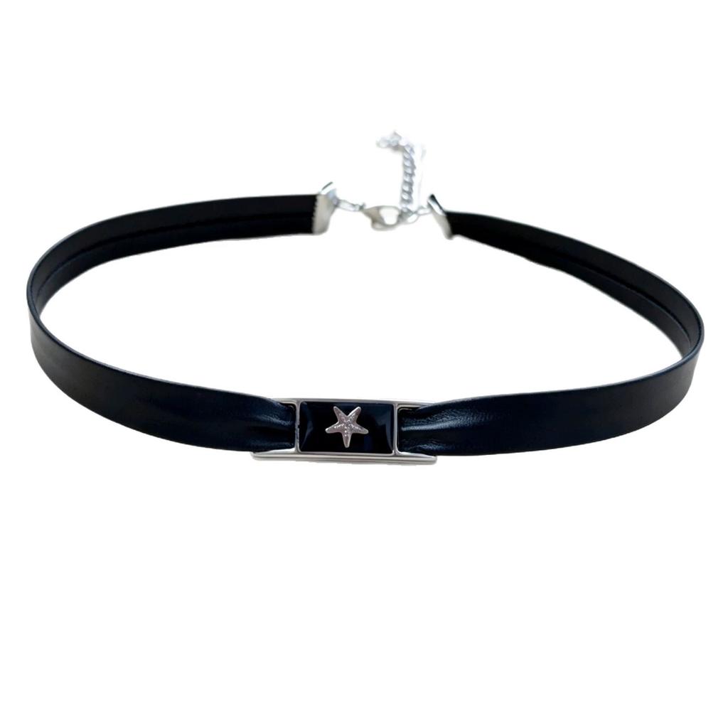 Gothic Punk Y2K Fashion Star Black Leather Choker Necklace For Women Personalized Vintage Charm Grunge Accessories Neck Jewelry