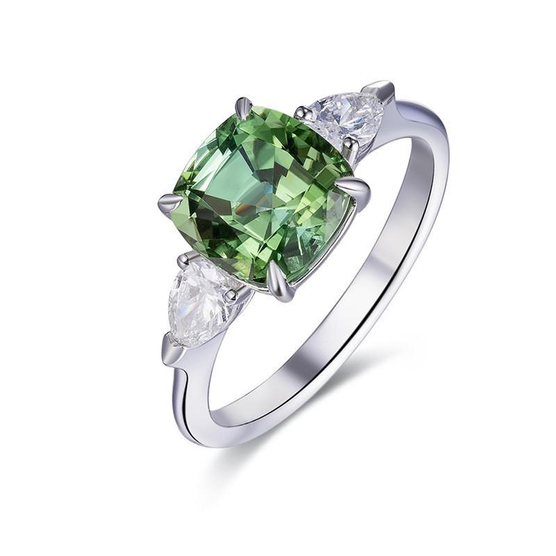 Imitation Natural Green Tourmaline Square Diamond Ring, Temperament Apple Green Daily Beauty Treasure Open Ring