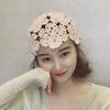 Fashion Flower Embroidery Hollow Crochet Knitted Hat French Retro Beanie Accessories