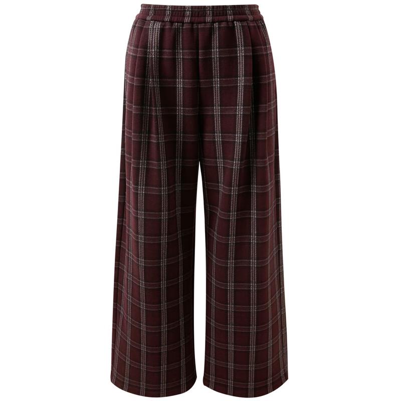 Sancai Women's 2025 Winter Plaid Elastic Waist Loose Straight Leg Pants