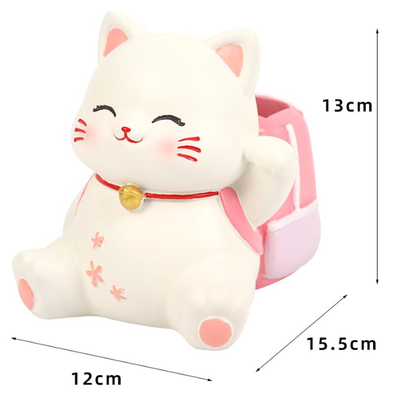 1pc Cat Pen Holder Cute Pencil Holder Multipurpose Pen Storage Ornament Resin Desktop Storage Box Desk Organizer School Supplies