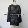 European & American V-Neck Long-Sleeve Hollow Texture Holiday Dress with Backless Design