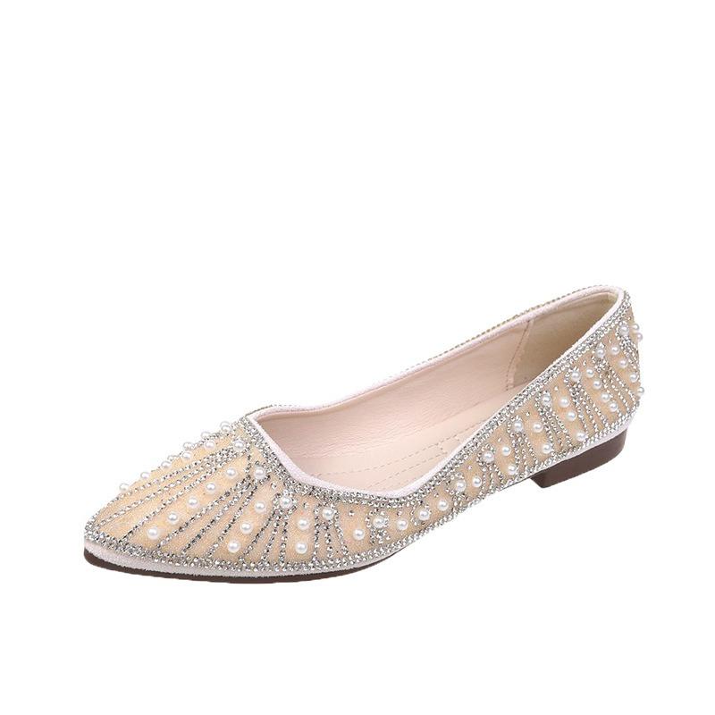 Herbst und Winter neue spitz zulaufende Fuß Strass dekorative flachbodige Modeschuhe