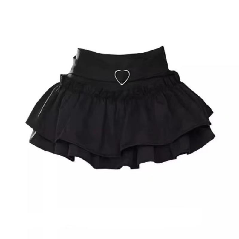 Herz-Schnalle Mehrlagiger Minirock Damen Rüschen Miniröck Kawaii Skort Y2K Japanischer Balletcore