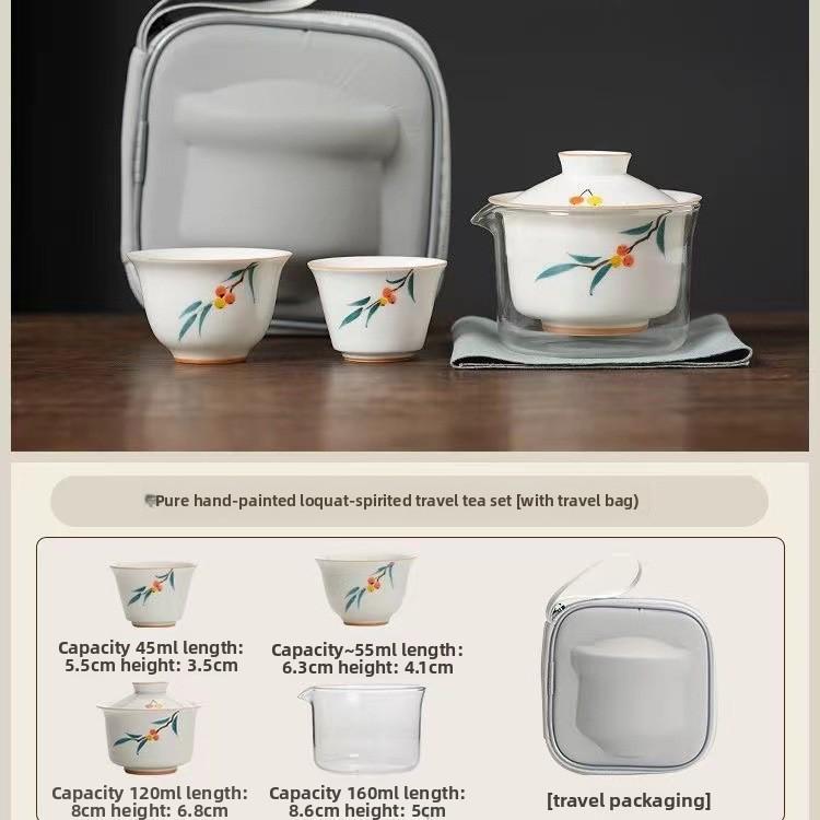 Portable Glass Hand-painted Ercai Hovering, Plant Ash Cover Bowl Travel Tea Set, Express Cup Set, Teapot Outdoor