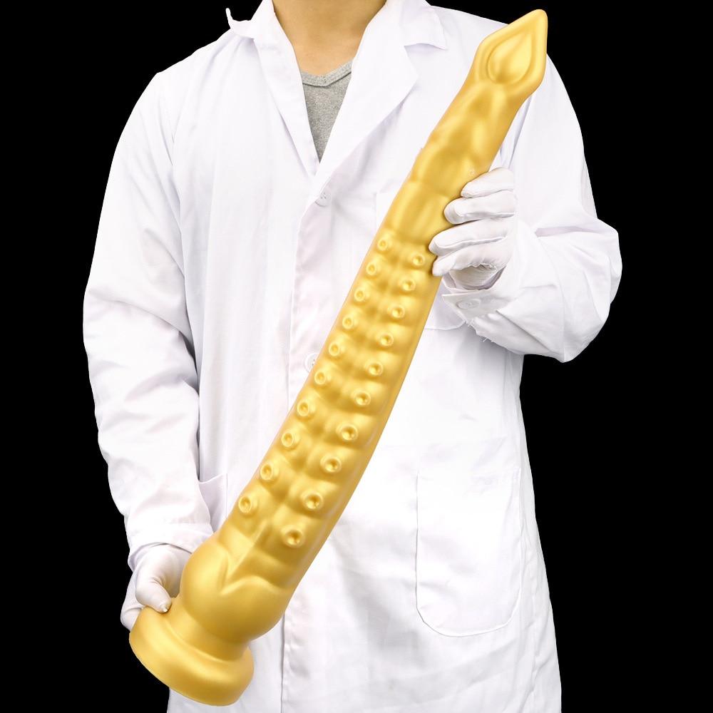 59cm Gold Silicone Extra Long Masturbator Gay Dildo Anal Plug Fisting Strap On Penis Sex Toy Big Dick Realistic Cock