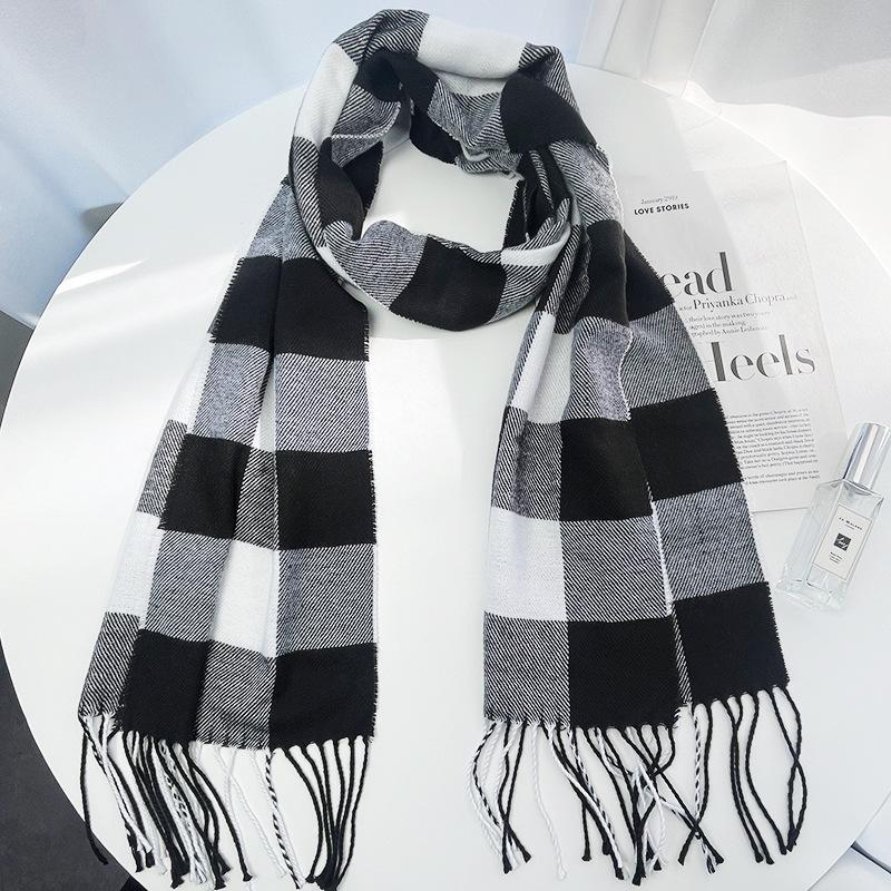 British Style Plaid Scarf Versatile Imitation Cashmere Scarf Shawl Advanced Sense Student Men'S And Women'S Scarf
