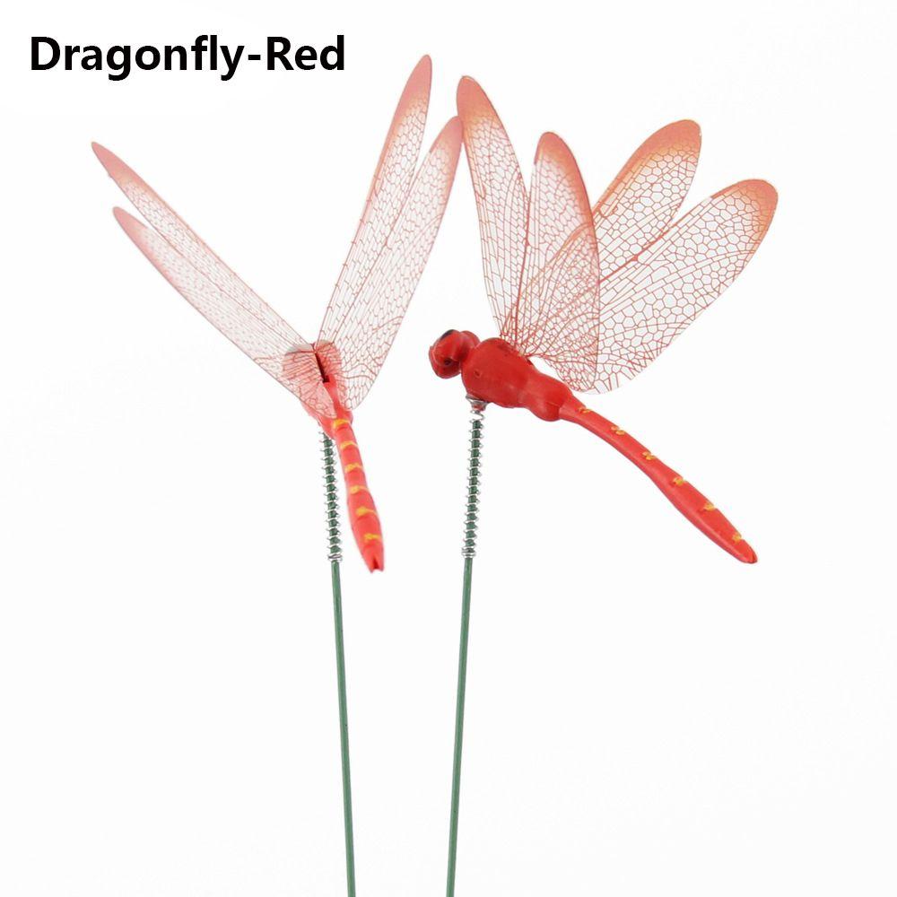 5/10PCS 3D Garden Decor Lawn Ornament With Stem Artificial Dragonfly Thin Stick Simulation Butterfly