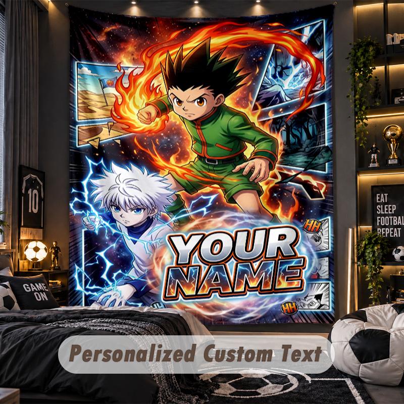 Personalized Wall Tapestry,Hunter × Hunter Custom Printed Name, Fabric Wall Art For Indoor Room Backdrop