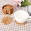 ZK50 6 stk Vintage Rattan Drikke Te Kopp Brikker Underlag Rund Tekanne Isolasjonsmatte Dekorasjon