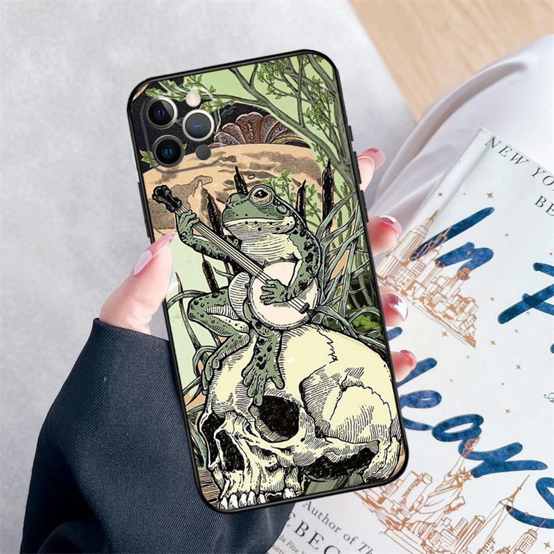 Vintage Retro Frog Mushrooms Phone Case For iPhone 16 Pro Max 11 12 13 Mini 14 15 Pro Max 15 16 Plus XR 16e Cover Coque