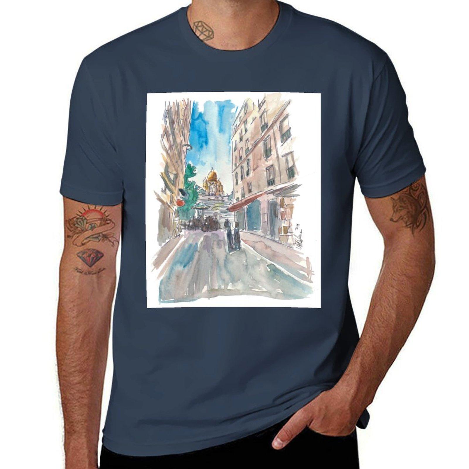 Paris France Montmartre Sunset At Sacre Coeur TShirt Sun Protective Outdoor Tee Top S