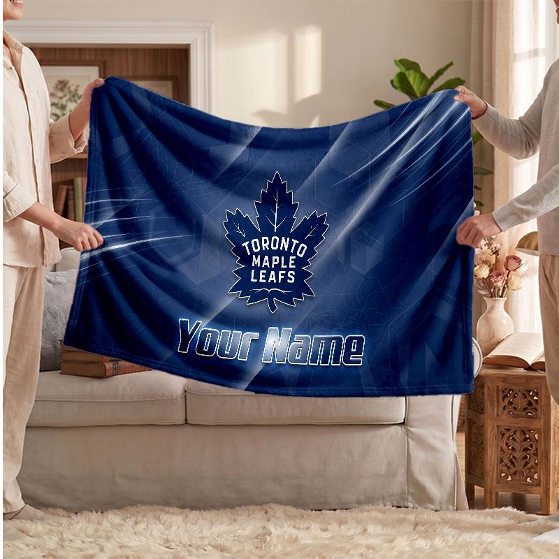 Toronto Maple Leafs Flannel Blanket, Custom Name Text Personalized Soft Throw Blanket Home Decor Gift
