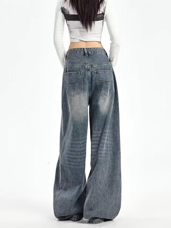 Wide-Leg American Style Retro Jeans for Women - Spring/Autumn 2026 Collection - Relaxed Fit, Baggy, and Floor-Length