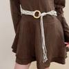 Vintage ethnic wind wood bead woven fringed waist chain bohemian belt clothing