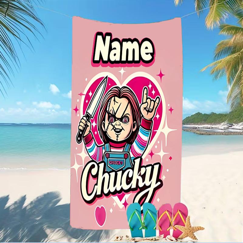 Customizable personalized beach towels Chucky themed designs.Suitable for the beach, yoga, sports;ideal as beach accessories
