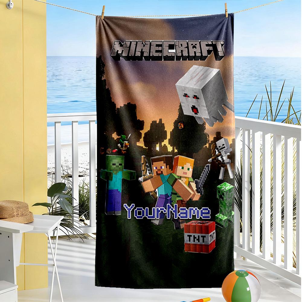 Minecraft Customizable Name Beach Towel Super Soft Microfiber Quickdry Fabric