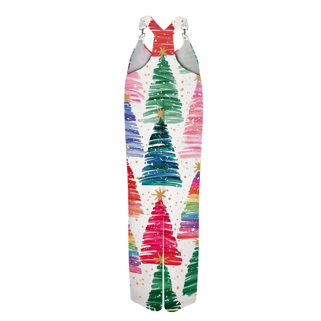Damen Retro Sommer Overall Jumpsuit mit Weihnachtsdruck und nicht verstellbaren Trägern für den lässigen Alltag
