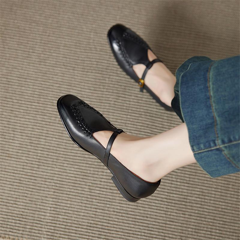 Fashion New Spring/autumn Genuine Leather Women Shoes Mary Jane Shoes Round Toe Shoes for Women Fashion Belt Buckle Low Heel Women Pumps