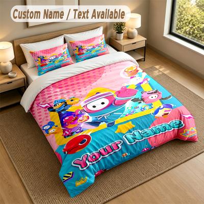 Custom Name Text Bedding 3Pcs Set,Fall Guys 1 Duvet Cover 2 Pillowcases Soft Bed Linen For Gift