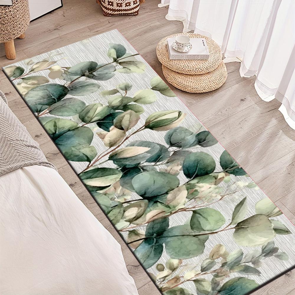 1Pcs Pastoral Style Fresh Eucalyptus Leaf Floor Non-Slip Washable Area Rug Runner for Entryway, Living Room, Bedroom & Patio