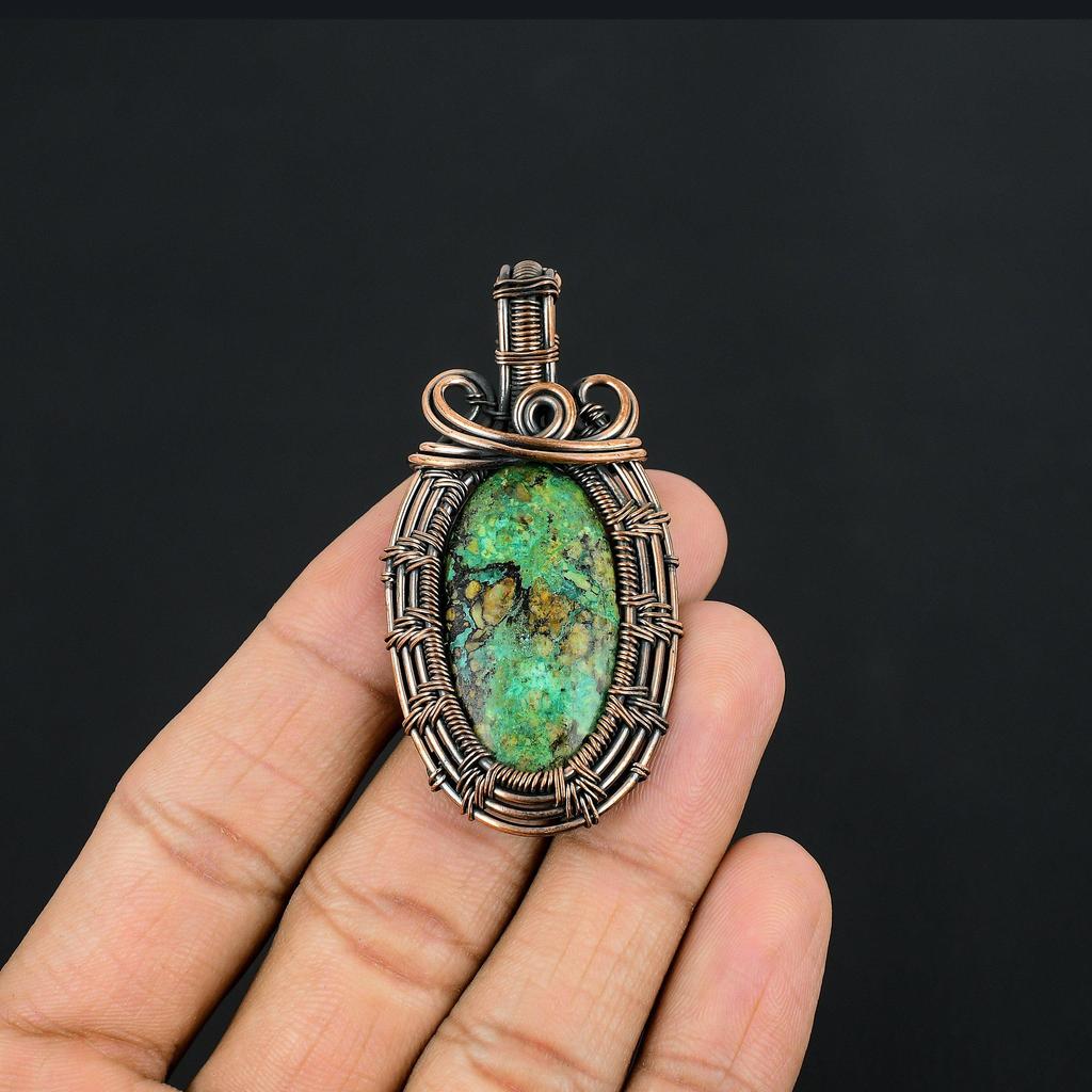 Azurite Malachite Pendant, 999 Copper Wire Wrapped Gemstone Jewelry, Handmade Pendant, For Thanksgiving
