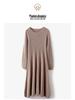Women's Slim Fit Waist-Cinching Over-the-Knee Knitted Wool Dress - Autumn/Winter Base Layer, Round Neck, New Style