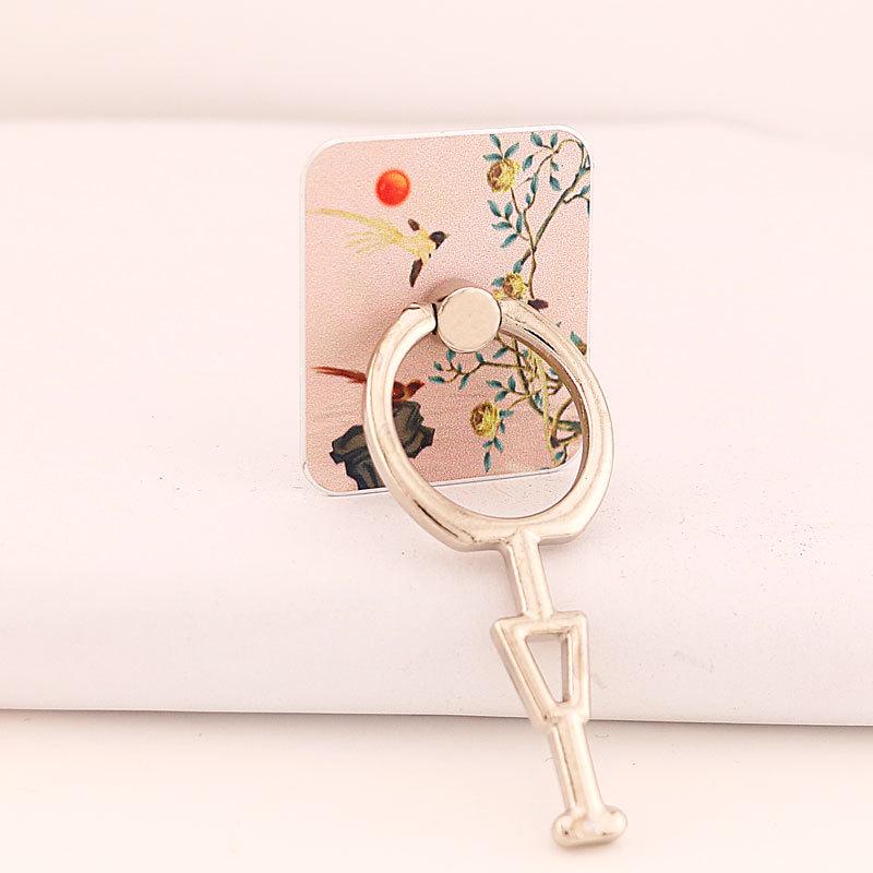 Creative Square Ring Buckle Phone Holder with Metal Adhesive - Women's Vertical Screen Design
