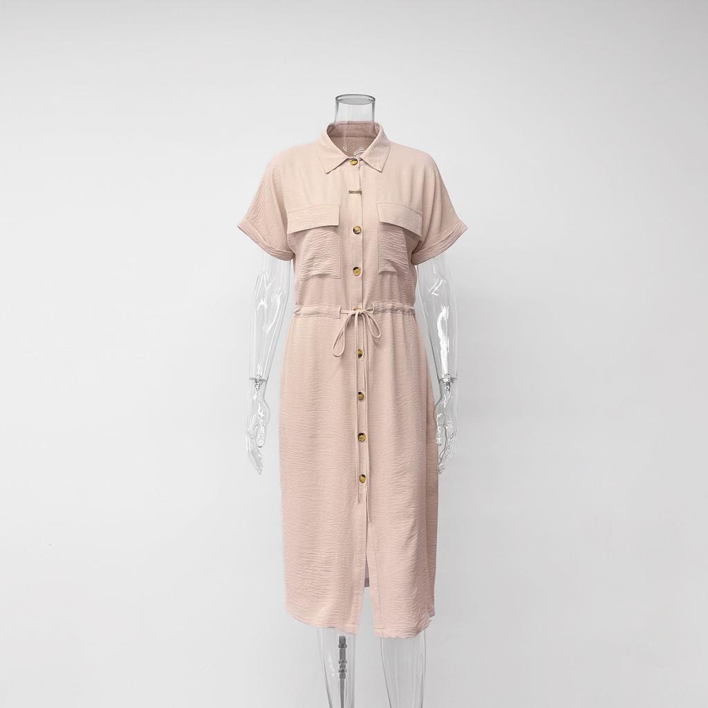 European & American French Summer Luxury Casual Lapel Short-Sleeved Dress for Women