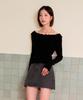 VLETI Viscose Frill Boat Neck Embroidered Reverse Knit (Black)