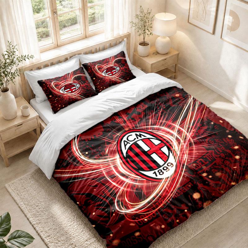 Set Biancheria da Letto 1 Copripiumino 2 Federe Stampa AC Milan Decorazione Camera da Letto Casa