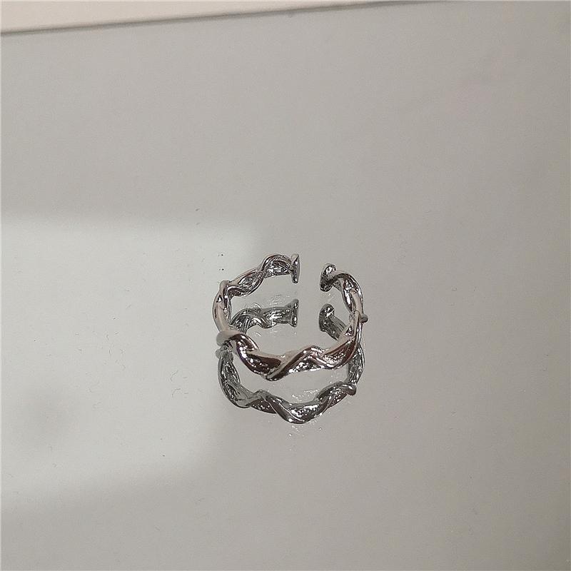 Punk Harajuku Goth Thorns Black Silver Color Irregular Heart Cross Open Ring For Women Men Lover Vintage 90s  Jewely