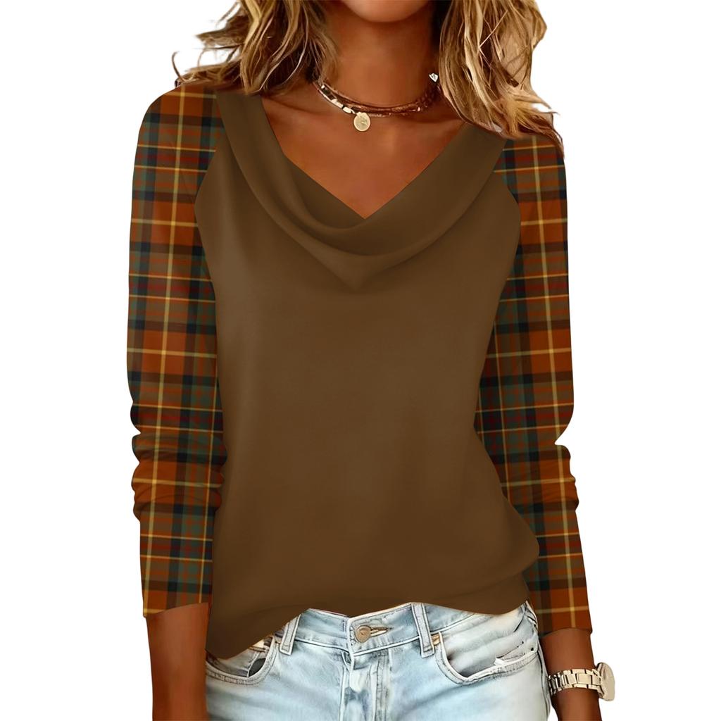 Ladies' Plaid Printed Casual and Fashionable Long Sleeved Pullover Top