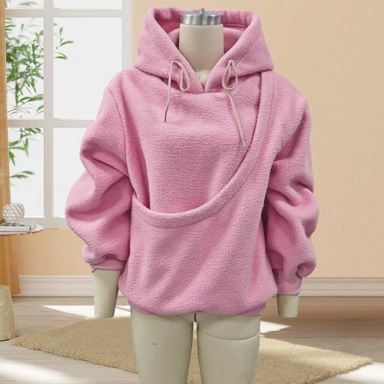 Pet Sling Hoodie Long Sleeve Fleece Kangaroo Pouch Sweatshirt for Cats Dogs Oversized Pullover Pet Carrier Tops for Autumn Winter