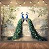 Two Peacocks On Balcony Wall Tapestry Elegant Bird Art Print Vintage Garden Landscape Hanging Blanket For Living Room Bedroom