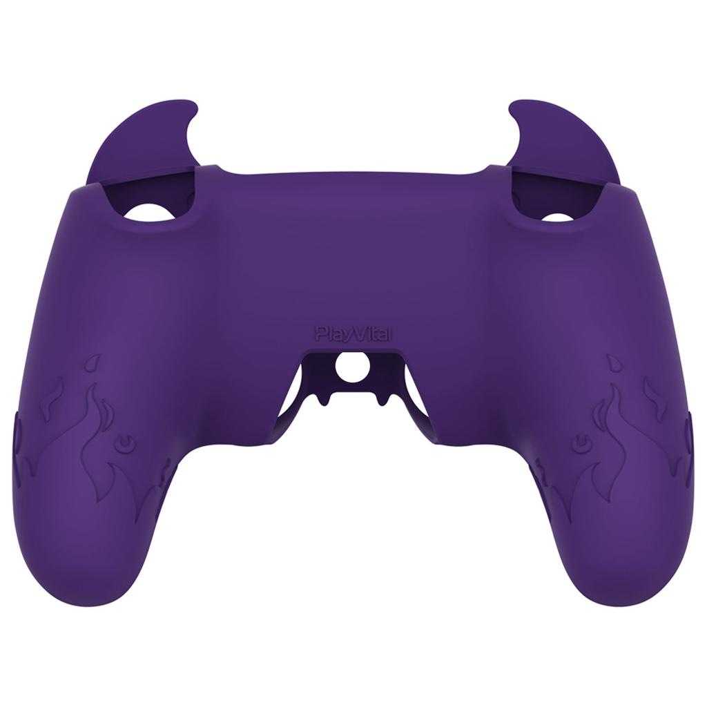 PlayVital PS5 Controller Silicone Cute Controller Cover Skin Protector with Thumb Grip Caps and Touchpad Stickers Cover, (Demon Style) (Purple)