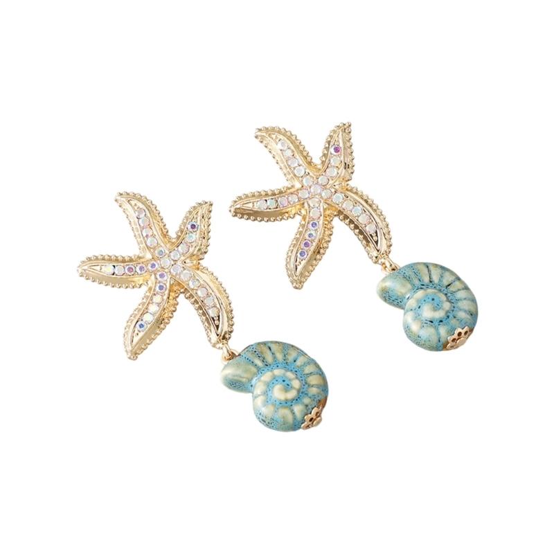 Серьги Ракушки Морская Звезда Сплав Удобный Ювелирный Аксессуар для Чувствительной Кожи зелёный