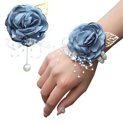 4pcs Wedding Bridal Wrist Corsage Men’s Boutonniere Handmade Satin Rose Bridesmaid Wrist Flower Corsage Flower Bridegroom Boutonniere Set