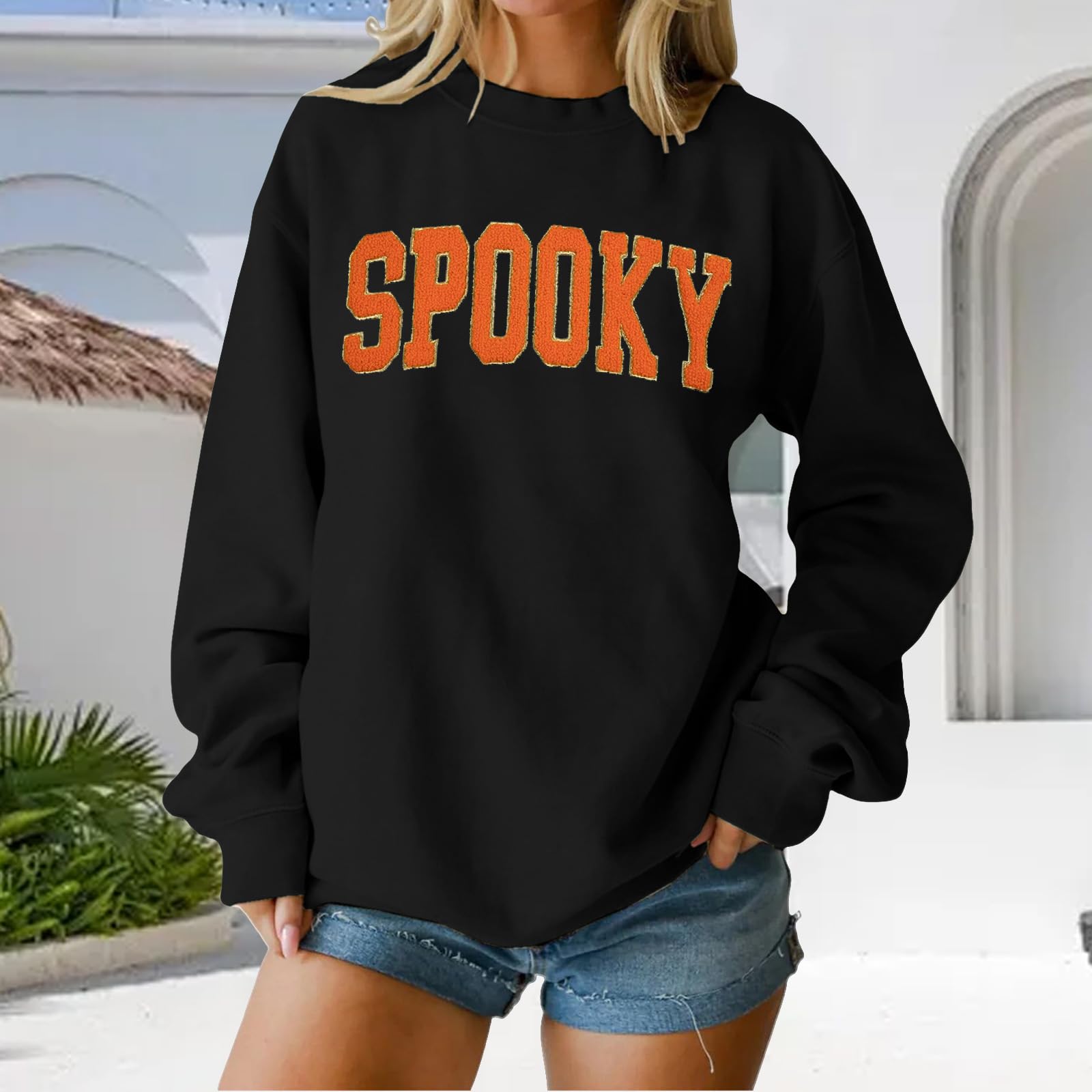 

Женские топы с круглым вырезом и принтом из хлопка, повседневная мода, длинный рукав, пуловер, топ, блузка S чёрный