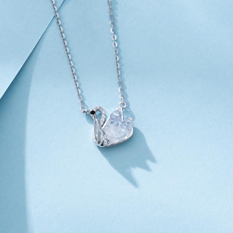 

S925 Sterling Silver Crystal Swan Necklace - Women s Elegant Light Luxury Pendant 925 Silver