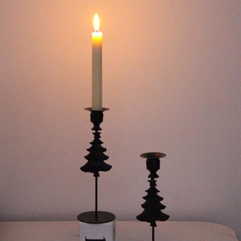 Black Pillar Candle Holder High Footed Metal Christmas Tree Shape Candlestick for Holiday Table Centerpieces Decoration