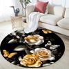 Golden Roses and Butterflies Round Area Rug,Carpet Rug for Living Room Bedroom Sofa Playroom Decor,Non-slip Floor Mat