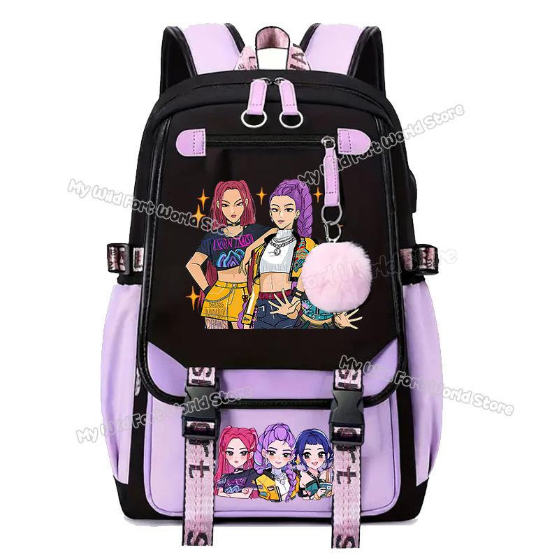 Purple Collection Kpop Demon Hunter School Backpack Hot Movies Girl Student Backpack Anime Cartoon School Bag Backpack