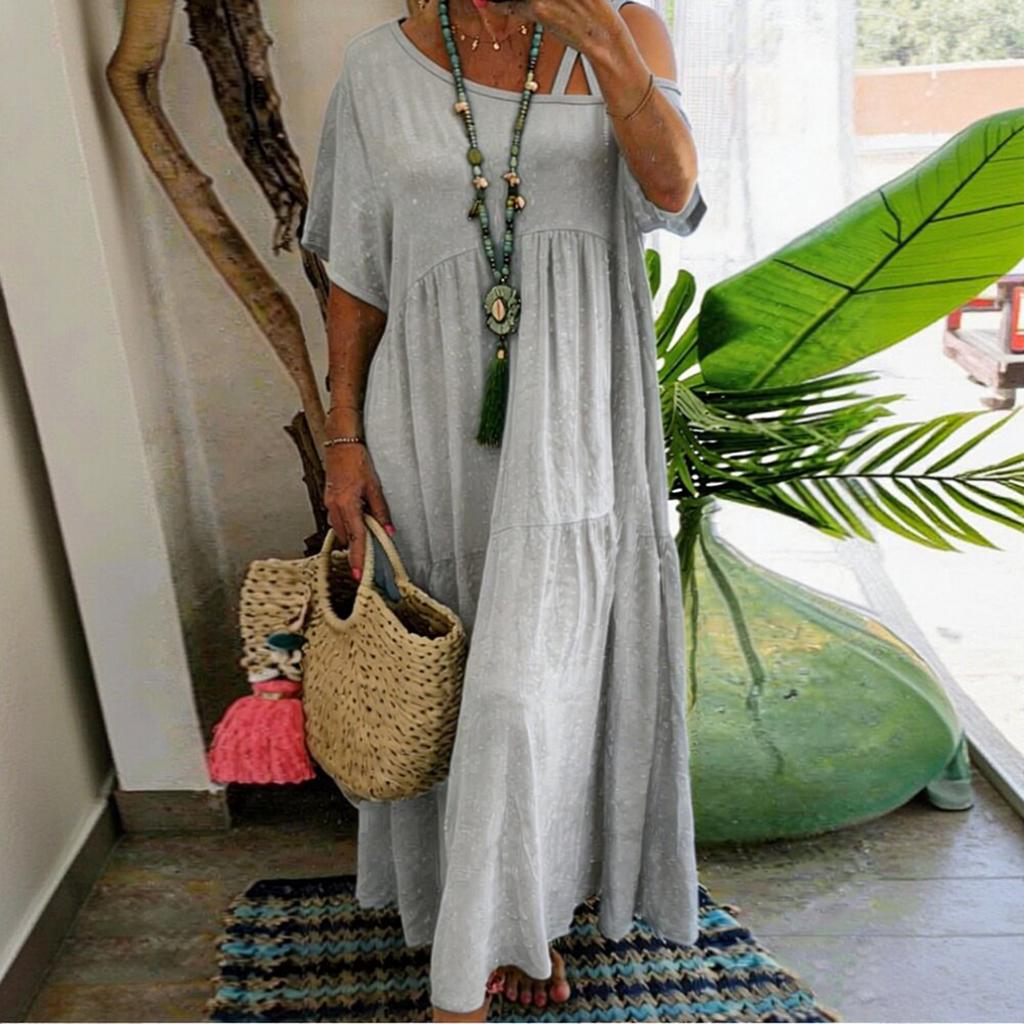 Women's Short-sleeved Long- Loose-fitting Casual Dress