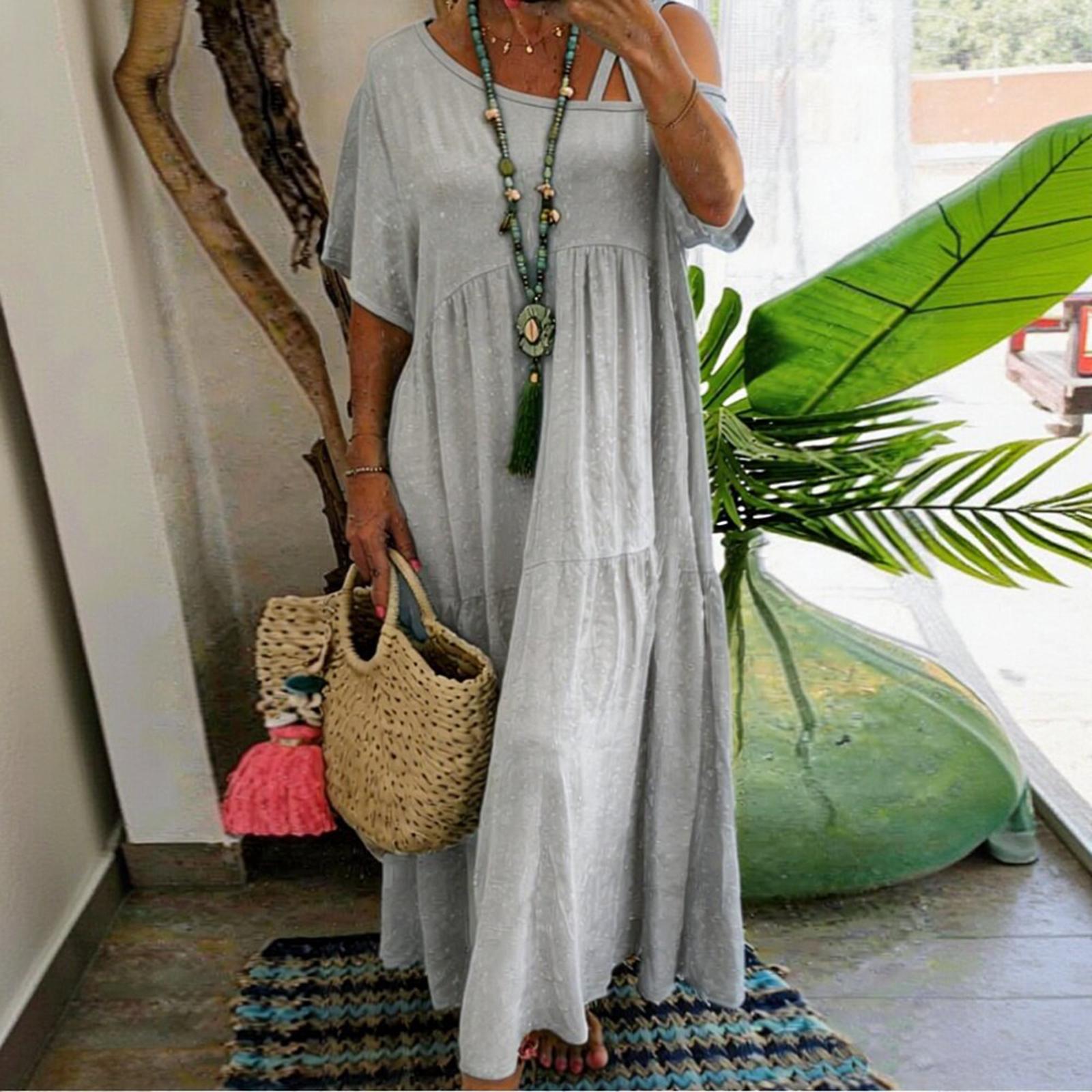 Women s Short-sleeved Long- Loose-fitting Casual Dress L