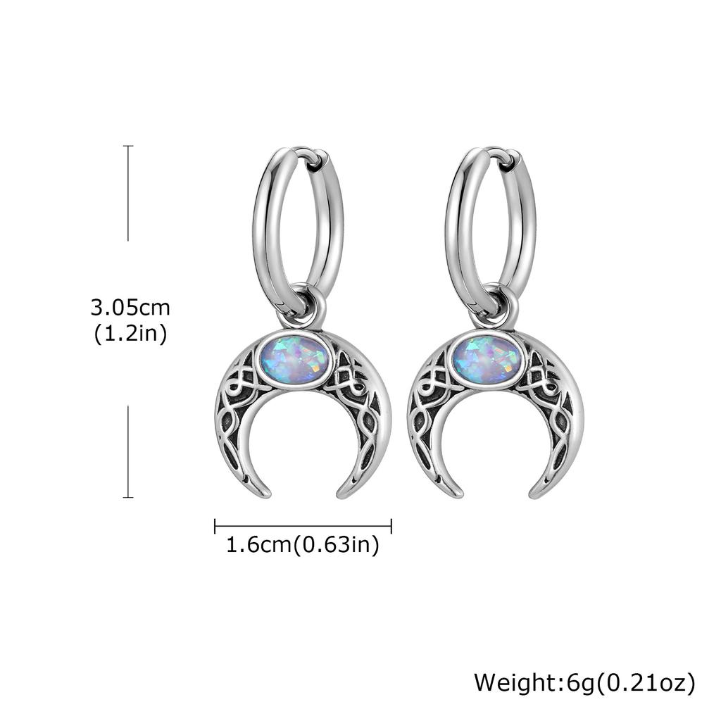 Vnox Stainless Steel Moon Hoops Earrings for Men Women, Retro Dangle Charm Earrings with Resin Stone, Fashion Unisex Jewelry