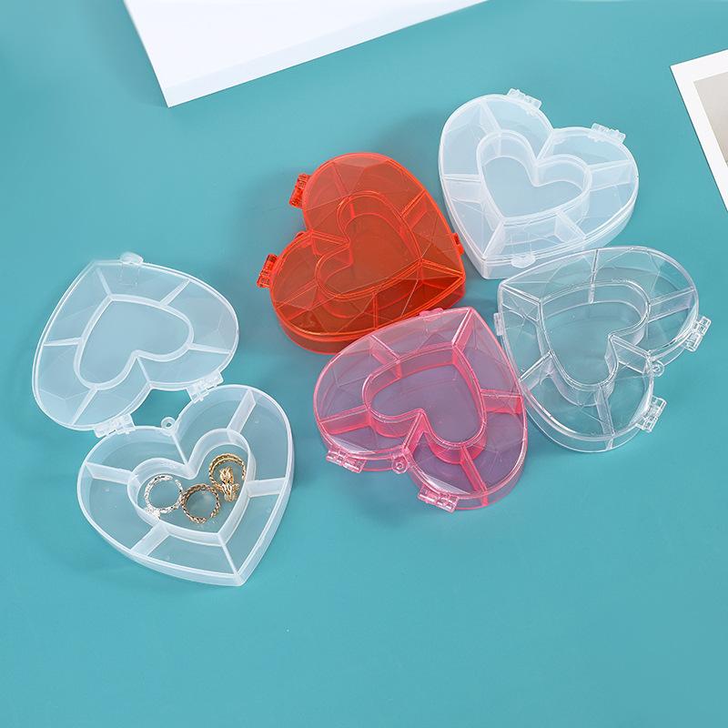 50pcs Heart-shaped Jewelry Organizer Case Plastic Storage Holder Box Portable Earing Necklace Jewelry Desktop Container