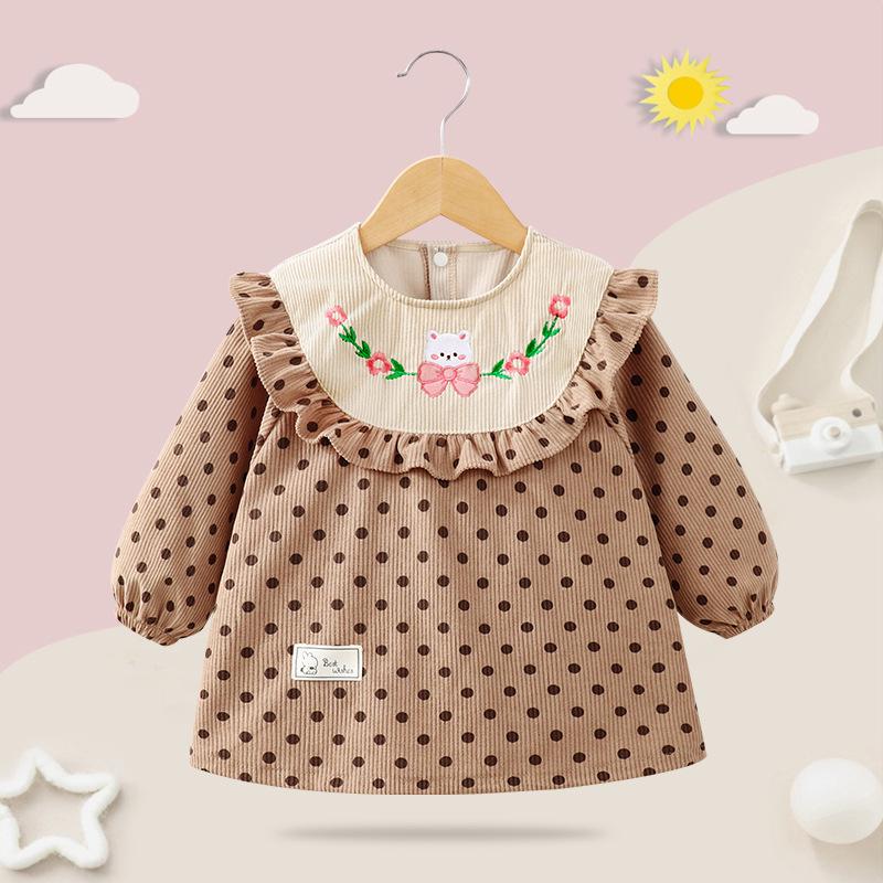 Waterproof Corduroy Smock Bib for Girls - Autumn/Winter Stylish Reversible Design